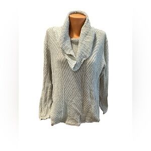 Cotton Knit Cowl Sweater Dress Tunic Top XL Lagenlook Boho Beige Work Career